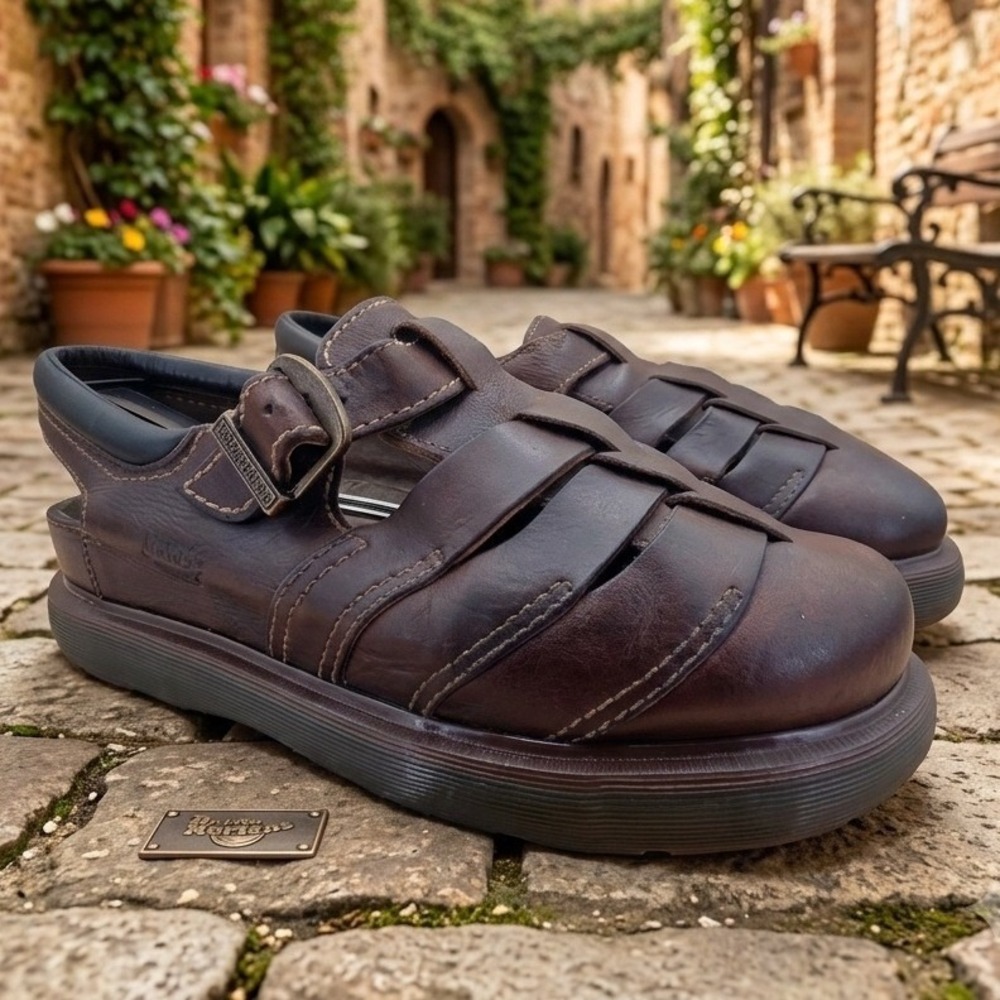 Dr. Martens Vintage Fisherman Sandals Dark Brown Leather Mens 12 8A68 Closed Toe